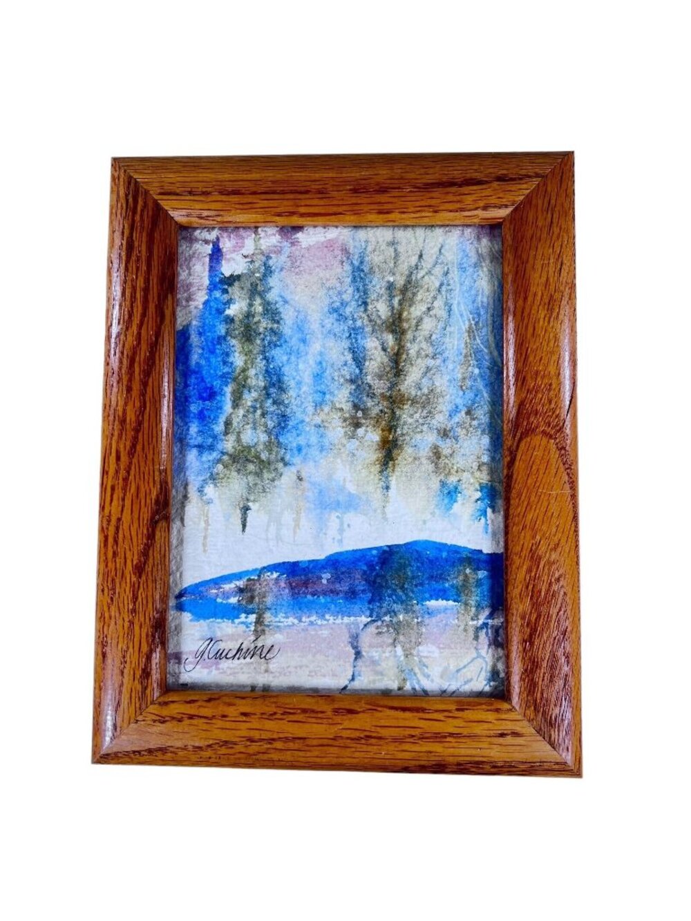 Original Watercolor Framed Landscape Art Painting Signed G Glen Cuchine Trees